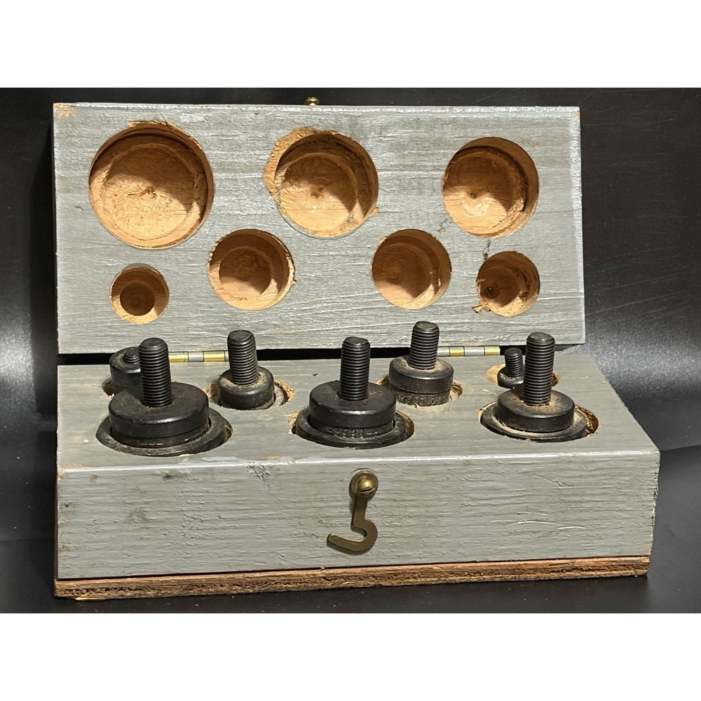 Greenlee Vintage Military Knockout Punch Die 7pc 1/2"-1-1/4" Conduit Wood Box